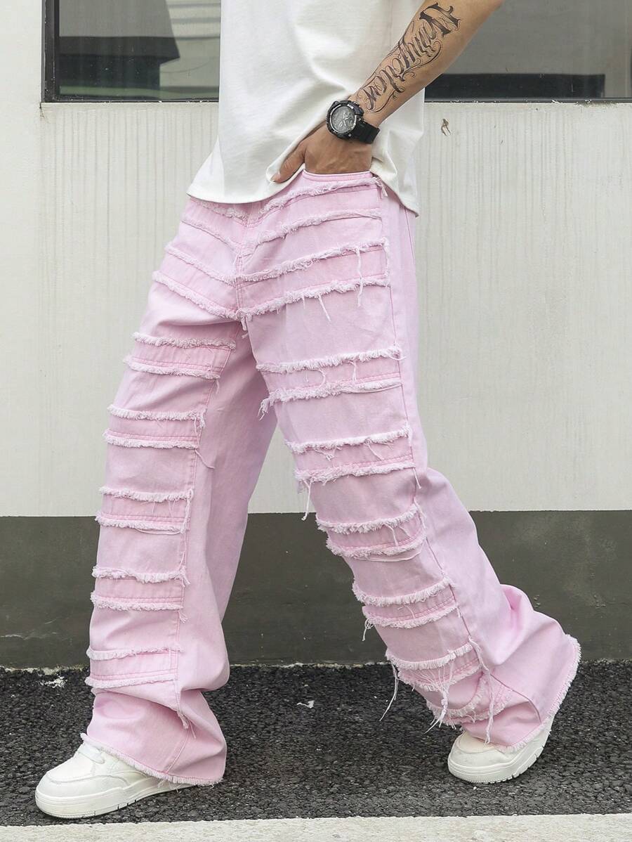 Manfinity EMRG 男式宽松破洞口袋阔腿休闲牛仔裤