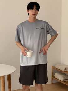 DAZY Letter Print Multicolor T-Shirt Set Matched With Men's Loungewear, Summer - Multicolor - View 6