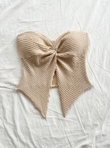 Soleia Áo ống dệt kim họa tiết xoắn viền bất đối xứng màu mơ cho nữ khi đi nghỉ - Màu Khaki - Xem 6