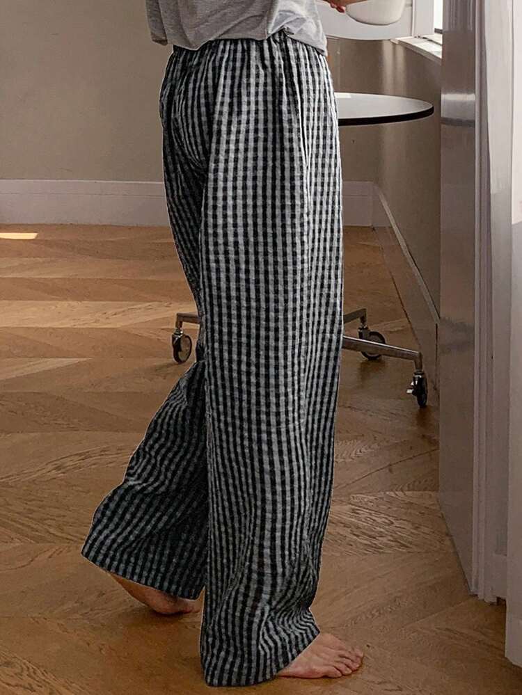 Spring Men's Plaid Textured Fabric Lounge Pants, For Fall Pajama, Winter