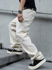 Manfinity Hypemode Loose Fit Men's Contrast Stitching Slanted Pocket Denim Jeans