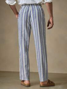 Manfinity VCAY Men's Striped Woven Straight Long Mid-Waist Casual Pants, Suitable For Daily Wear