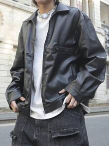 Manfinity LEGND Men's Casual Solid Color Denim Jacket, Spring/Autumn
