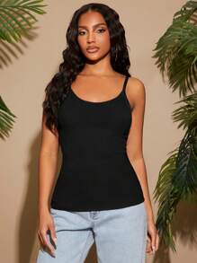 SHEIN SXY V领细肩带吊带背心 细肩带吊带背心，紧身剪裁，时尚性感 - 黑色 - 查看 5