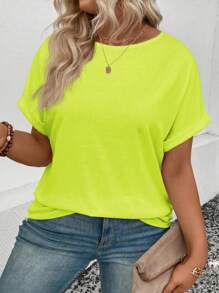 INAWLY Plus Size Dames Casual Losse Ronde Hals Top, Zomer