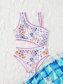 Traje de baño una pieza con estampado floral ditsy lindo para niñas jóvenes