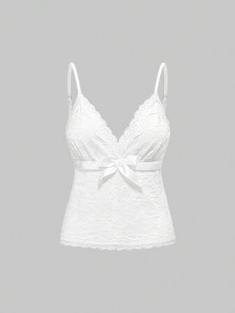 Kawaii Women's Romantic Lace Bowknot Design Pink Camisole For Valentine's Day