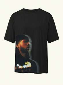 Manfinity Dauomo 男女通用复古图案T恤街头人物印花嘻哈元素春夏日常穿着T恤 - 黑色 - 查看 3