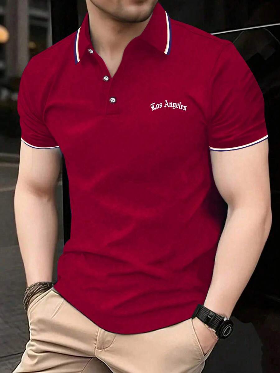 Manfinity Dauomo Men's Casual Comfortable Polo Shirt - Burgundy - View 1
