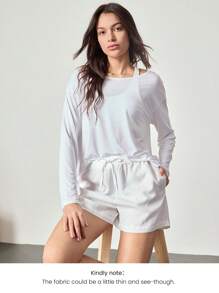 GLOWMODE 3.5'' Linen-Blend Easy Breezy Adjustable Drawstring Waist Side Back Pocket Shorts Daily Casual Lounge - White - View 6