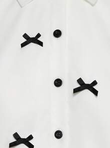 SHEIN Explorewe Tween Girls Polo Collar Cap Sleeve Blouse With 3D Bow Ruffle Puff Sleeves Top And French Cake Puff Skirt - White - View 5