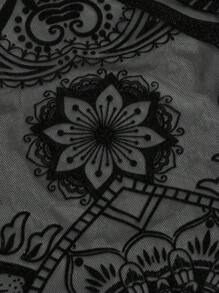ROMWE Goth 女式复古花卉植绒拼布流苏下摆吊带裙 - 黑色 - 查看 4