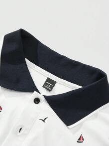 Manfinity Homme Plus Size Men's Full Print Contrast Collar Polo Shirt & Shorts Suit Set Men's Casual Daily Wear For Vacation And Commuting, Featuring A Classic Earthy Color Scheme With A Coffee, Khaki, And Brown Three-Color Gradient Patchwork On A Textured Short-Sleeve Casual Polo Made From Wheat Fiber Fabric With A Button Placket. This Polo Is Perfect For Hawaiian Beach Trips, Music Festivals, And Everyday Wear, Making It A Great Gift For Boyfriends Or Husbands. Men's Earth-Tone Textured Fabric Polo Shirt ,Polo Shirts For Men - Multicolor - View 8