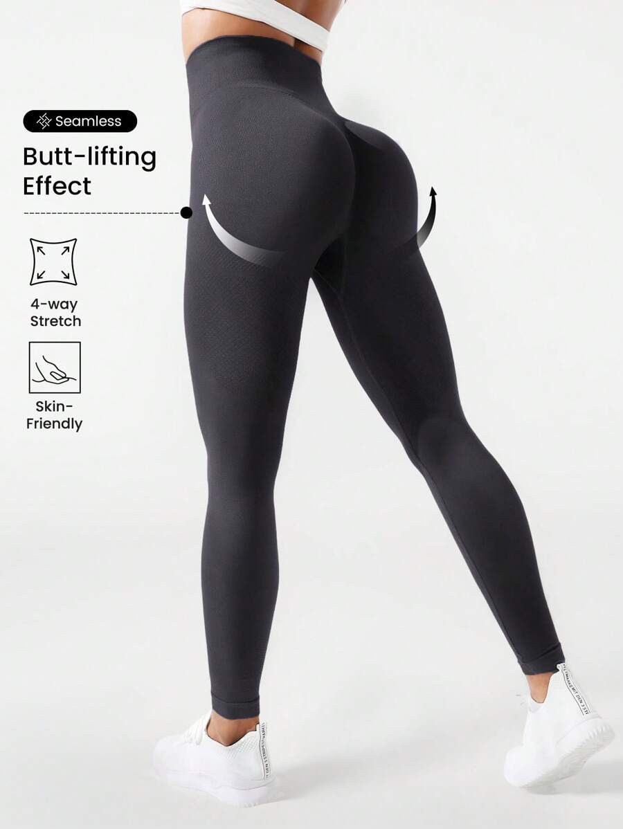 Slayform Women's Solid Color High Waist Seamless Leggings - Dark Grey - View 1