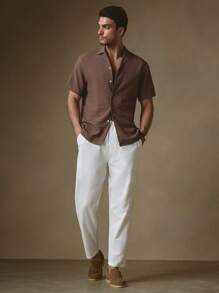 Manfinity VCAY Men's Woven Mandarin Collar Fitted Casual Shirt Set, Suitable For Summer