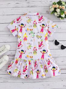 SHEIN Vestido de Tricô Casual Ajustado de Gola Pólo Fofo para Meninas Jovens