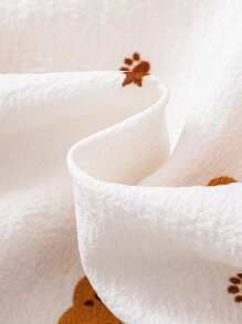 Dozemod Tween Girls Cute Cartoon Bear Pattern Lapel Button Short Sleeve & Loose Weave Pants 2 Pieces Pajama Set - White - View 7