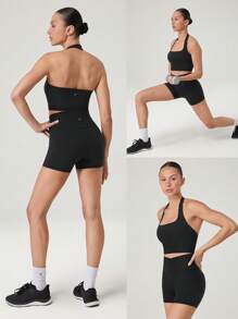 GLOWMODE FeatherFit™-Sculpt Super Set Áo ba lỗ thể thao có thể điều chỉnh và quần short tập luyện cường độ trung bình chạy bộ tập luyện tại phòng tập - màu đen - Xem 9