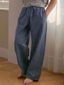 DAZY Men's Plaid Texture Spring Pants, Loungewear Bottom, For Fall Pajama