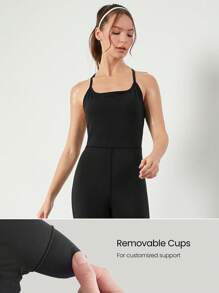 GLOWMODE 24 英寸 Powersculpt™-Air Power Hour 圆领运动健身紧身衣连体衣高强度跑步训练健身房日常运动服可拆卸罩杯 - 黑色 - 查看 3