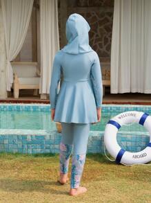 可爱少女椰子树印花分体泳衣套装