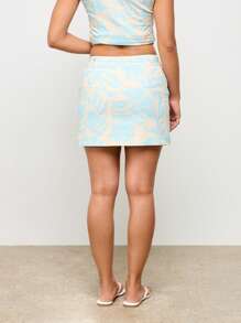 AiiRZ Designer Mini Skirt Side Tie Summer Beach Resort Wear Palm Print Tropical Vacation Mini Skirt Side Drawstring Beachwear Fashion