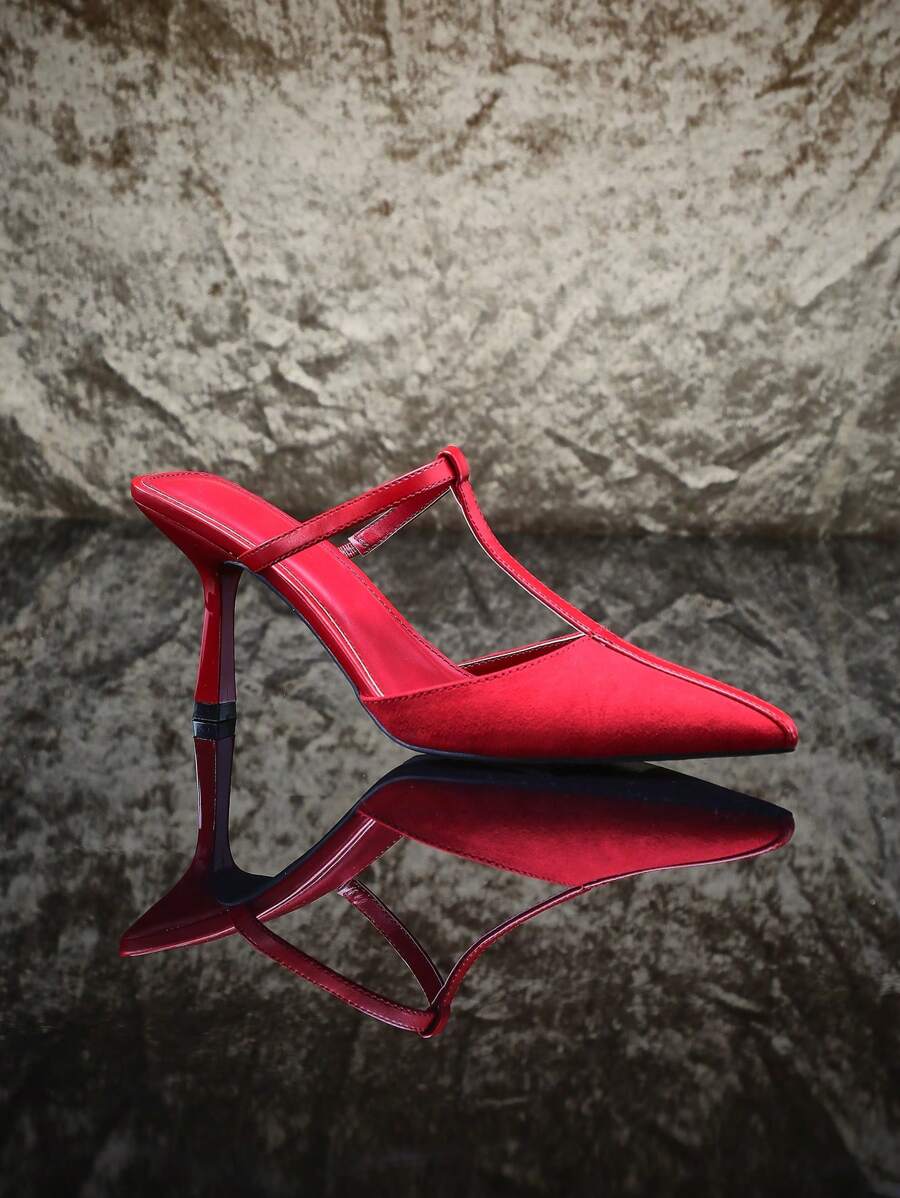 SHUZIA 女士尖头高跟鞋，适合任何连衣裙，时尚鞋子 - 酒紅色 - 查看 1