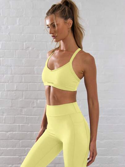 Ra Sport Spaghetti Strap Strappy Cross Back Active Wear Sports BH Yellow, Padel, Tennis, Pickleball Gym Fitness view 2