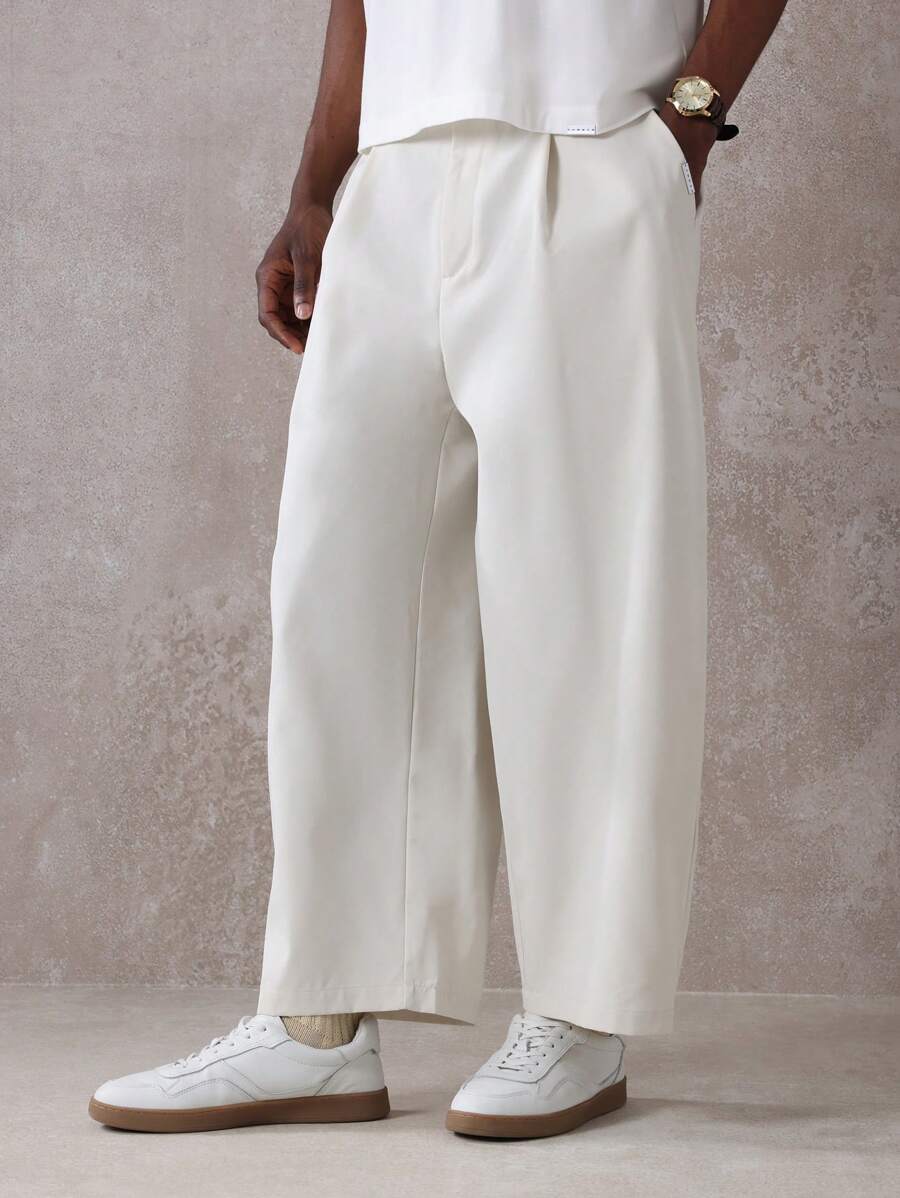 SUMWON 经典直筒斜纹布裤 七分长款商务休闲裤 办公室工作专业春夏轻薄混纺 - 杏色 - 查看 1