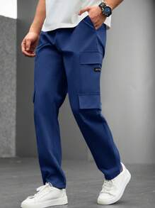 Manfinity Homme Men's Plain Color Minimalist Design Casual Pants, Suitable For Summer - Navy Blue - View 1