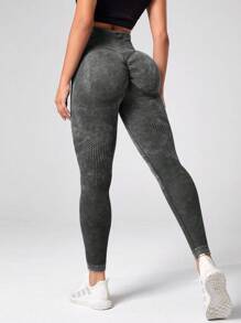 SHEIN Sports Quần Leggings Thể thao Nữ màu trơn - Màu xám đen - Xem 2