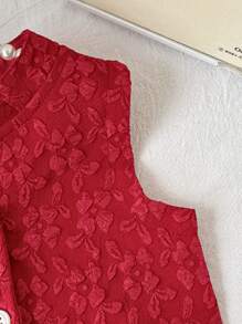 Souflis Souflis 2 Stück/Set Baby Mädchen 0-3 Jahre elegante Mode 3D Blumen strukturierte Stoff Stehkragen ärmelloses Jacke und Shorts Set - Rot - Übersicht 7