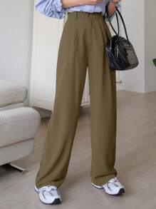 DAZY Classic Solid Color Straight Fit Business Casual Suit Pants,Women Dress Pants - Army Green - View 4