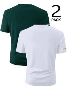Manfinity Homme Camiseta de manga corta casual para hombres con estampado de la letra Los Ángeles, adecuada para uso diario, primavera y verano, para salir
