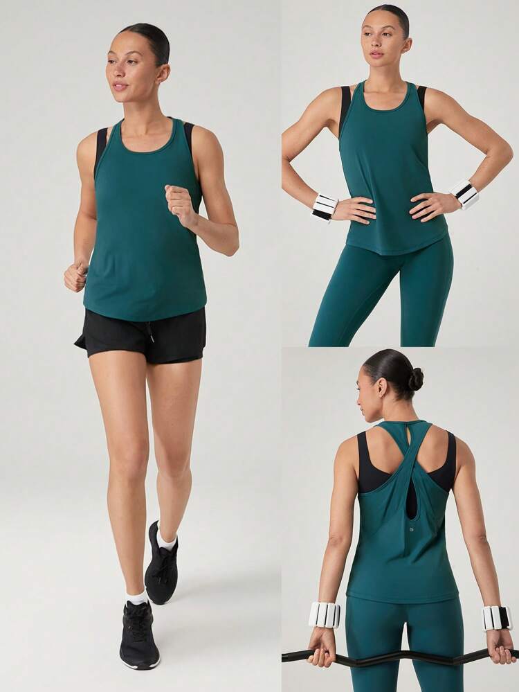 Quick-Dry Full Spectrum Slim Fit Crossover Cutout Back Active Tank Top Medium Impact Running Jogging Training Gym Workout