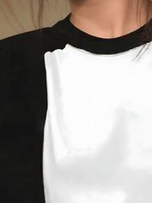 SHEIN Teen Girls Casual Versatile Cat Pattern Black & White Raglan Sleeve Short Sleeve T-Shirt Summer Holiday