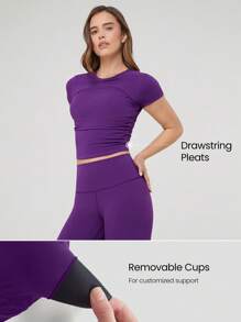 GLOWMODE Áo thun tay ngắn xếp ly có dây rút FeatherFit™ Focus hỗ trợ nhẹ cho phòng tập yoga tác động thấp - Màu tím  Violet - Xem 3