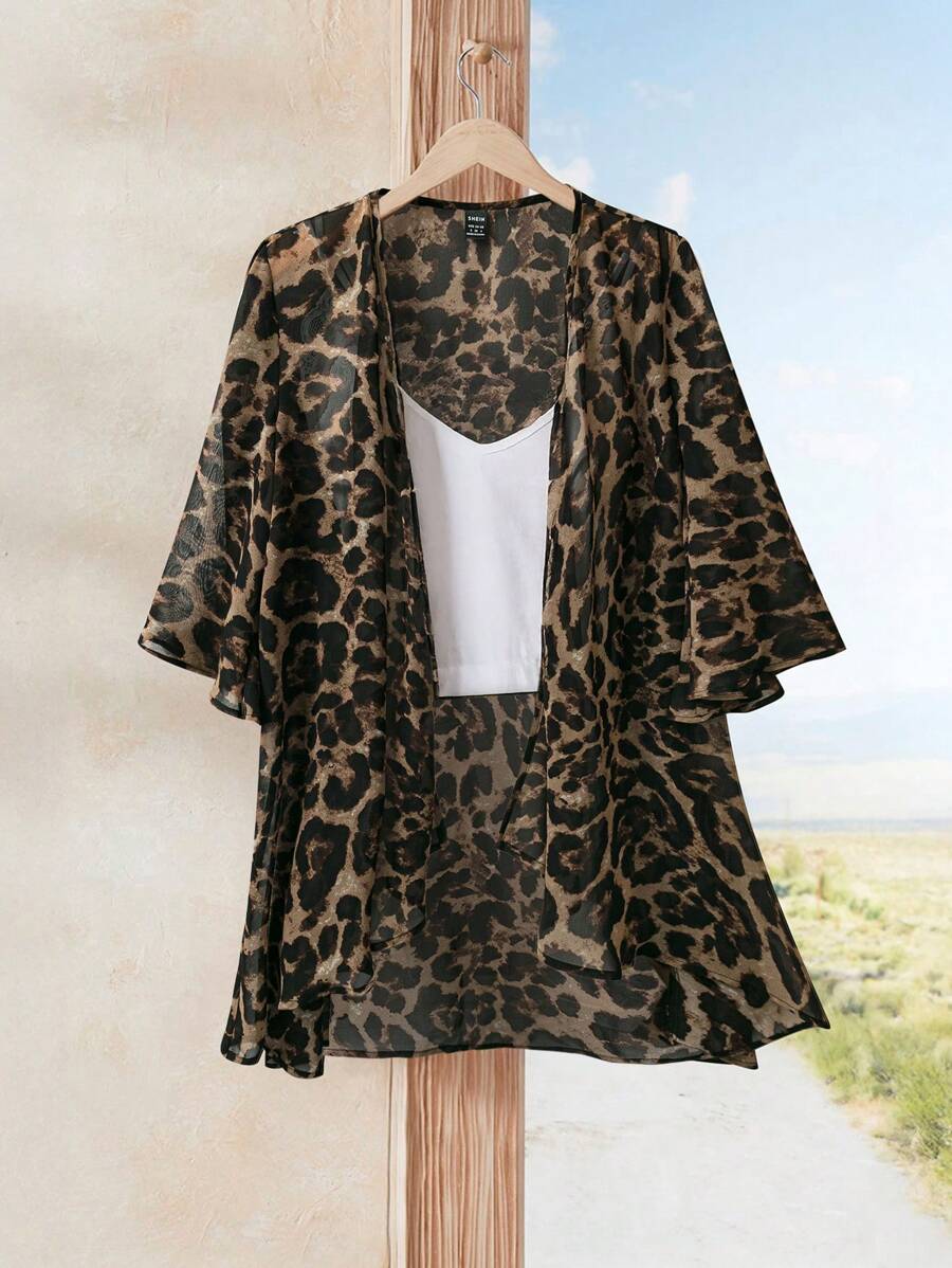 EMERY ROSE Women's Casual Leopard Print Trench Coat - Multicolor - View 1