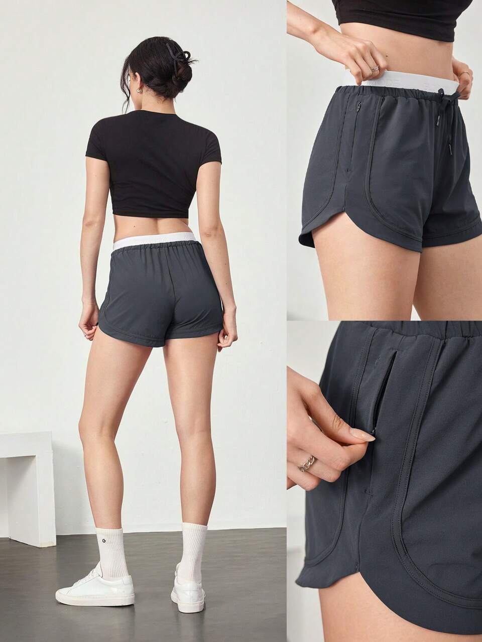3" VitalSwift Quick-Dry Double Waistband Adjustable Drawstring Waist Shorts With Side Zip Pocket Daily Casual