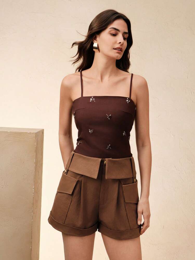 Women Elegant Modern Layered Pocket Casual Shorts, Spring Summer