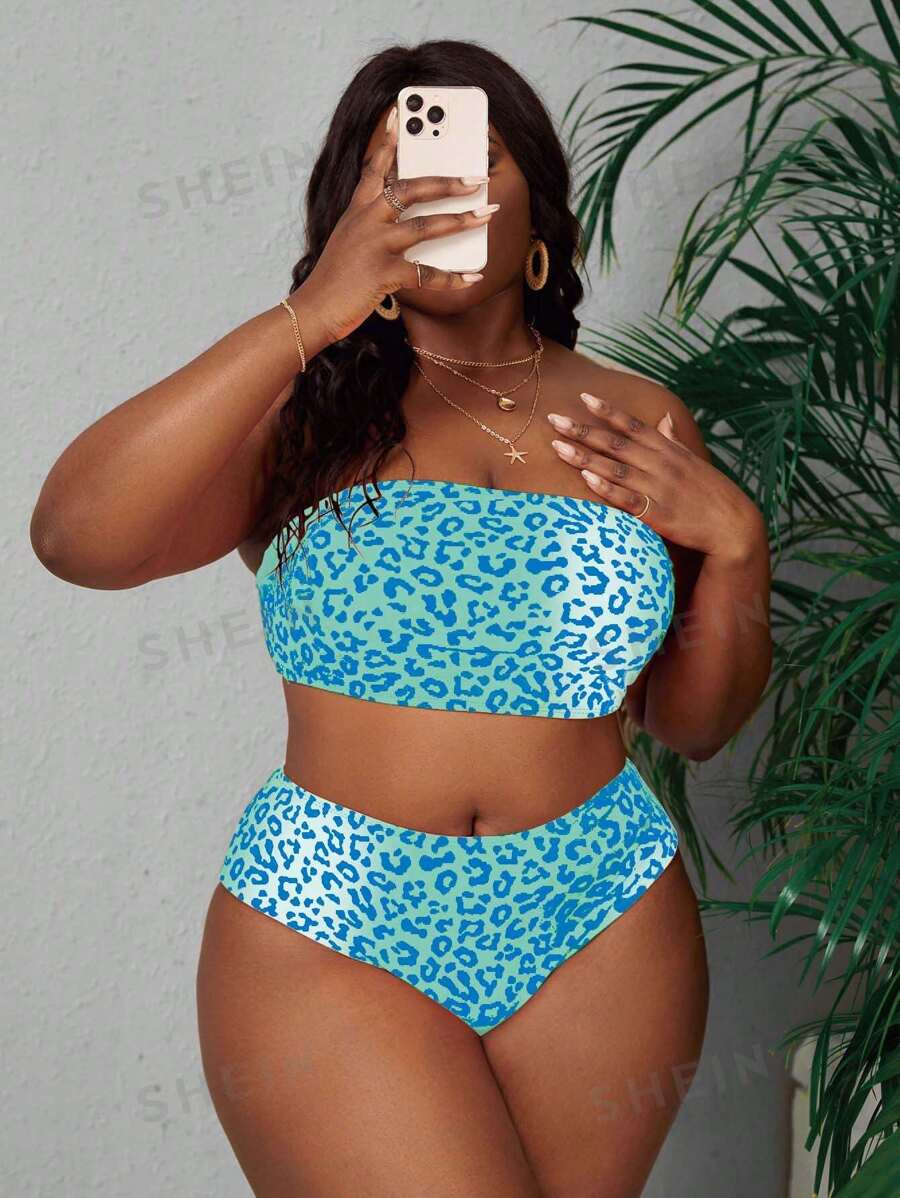 Slaydiva Conjunto de bikini con estampado de leopardo para mujer talla grande 2025 - Multicolor - Ver 1