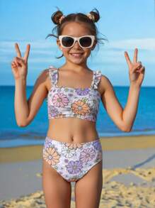 2pcs/Set Tween Girls Daisy Print Bikini Set, Sibling/Matching Outfits (Sold Separately) - Multicolor - View 3