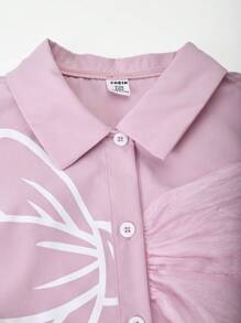 SHEIN Explorewe Tween Girls Front Button Short Sleeve Print Casual Shirt - Dusty Pink - View 6