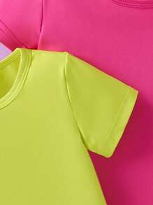 5pcs/Set Baby Girls' Casual Round Neck Short Sleeve T-Shirts, Summer - Multicolor - View 3