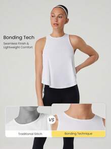 GLOWMODE Siap untuk Berlari, Cepat Kering, Leher Tinggi, Tanpa Lengan, Panel Samping Melengkung, Reflektif, Tank Top Aktif untuk Lari, Latihan, Gym, Olahraga, Pakaian Aktif - Putih - View 4