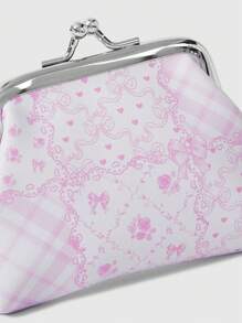 ROMWE Kawaii Vintage Style Bow Plaid Printed Coin Purse - White - View 3
