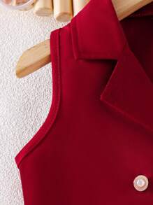 SHEIN Elladie kids Bộ 2 chiếc áo vest không tay màu đỏ thanh lịch cho bé gái và quần ống rộng, trang phục công sở trang trọng, trang nghiêm và thời trang - Màu Đỏ Sâu - Xem 3