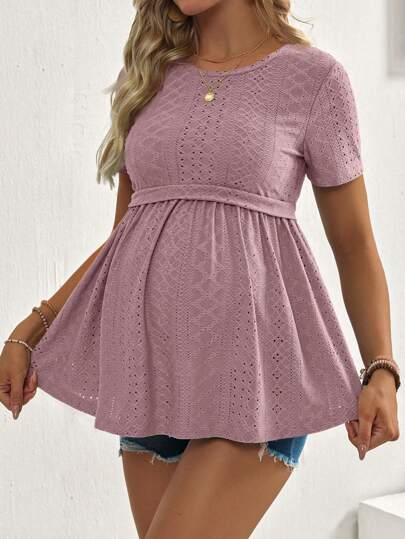 SHEIN تي شيرت حمل، قماش مريح عالي المرونة، أكمام قصيرة، تصميم أنيق، ملابس حمل أنيقة، صيفي