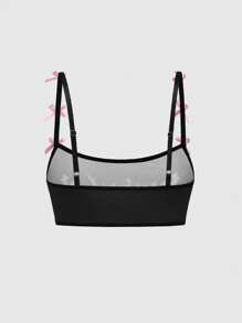 ROMWE Gothic Romantic Skeleton Gothic Font Spaghetti Strap Bow Thong Lingerie Set - Black - View 6