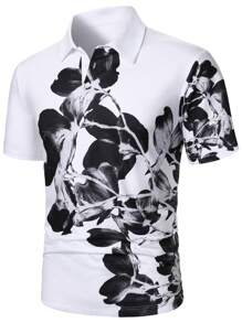 Manfinity RSRT Men's Floral Print Casual Short Sleeve Polo Shirt - White - View 2